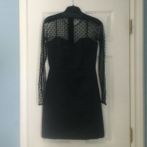 Milly Long Sleeve Black Satin Polka Dot Mesh Dress